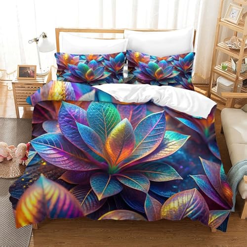 CCIZFMQ 3-teiliger 3D-Druck Bunte Blätter Bettwäsche Set Blumen Hintergrund Mit Reißverschluss, Mikrofaser Für Erwachsene Schlafzimmer Dekoration Double（200x200cm） von CCIZFMQ