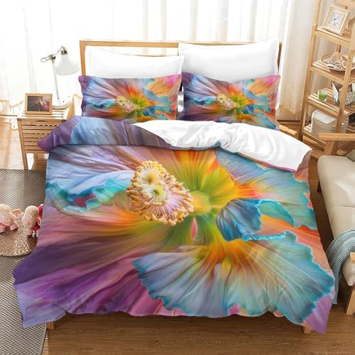 CCIZFMQ 3-teiliger 3D-Druck Bunte Blumen Bettwäsche Set Farbgradient Mit Reißverschluss, Mikrofaser Für Erwachsene Schlafzimmer Dekoration Double（200x200cm） von CCIZFMQ