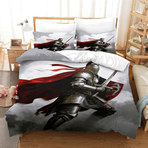 CCIZFMQ 3-teiliger 3D-Druck Medieval Ritter Bettwäsche Set Armor Mit Reißverschluss, Mikrofaser Für Erwachsene Schlafzimmer Dekoration Single（140x200cm） von CCIZFMQ