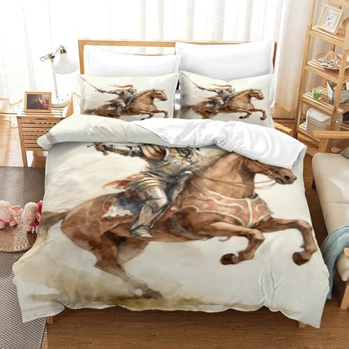 CCIZFMQ 3-teiliger 3D-Druck Medieval Ritter Bettwäsche Set Warhorse Mit Reißverschluss, Mikrofaser Für Erwachsene Schlafzimmer Dekoration Super King（260x220cm） von CCIZFMQ