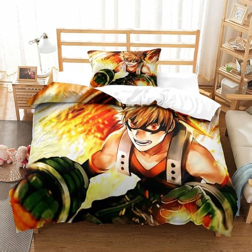 CCIZFMQ 3-teiliger 3D-Druck Mein Held Akademie Bettwäsche Set Katsuki Bakugo Mit Reißverschluss, Mikrofaser Für Erwachsene Schlafzimmer Dekoration Single（135x200cm） von CCIZFMQ
