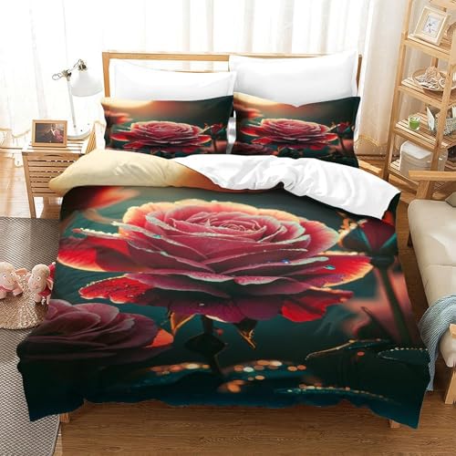 CCIZFMQ 3-teiliger 3D-Druck Rosa Rose Bettwäsche Set Light and Shadow Mit Reißverschluss, Mikrofaser Für Erwachsene Schlafzimmer Dekoration Super King（260x220cm） von CCIZFMQ