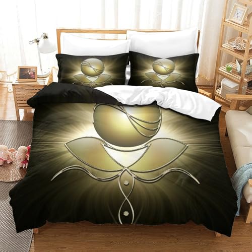 CCIZFMQ 3-teiliges Goldene Kugel 3D Gedruckte Tröster Abdeckung Lotus Strahlung Mit Reißverschluss, Mikrofaser Set Für Moderne Schlafzimmer Dekor Super King（260x220cm） von CCIZFMQ