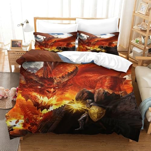 CCIZFMQ 3D Druck Ritter Mikrofaser Bettbezug Red Drachen Mit Verstecktem Reißverschluss Und Kissenbezügen, Für Erwachsene Schlafzimmer Dekor Double（200x200cm） von CCIZFMQ
