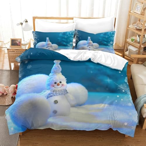 CCIZFMQ 3D Druck Snowman Bettwäsche Set Plush Toy Mit Verstecktem Reißverschluss, Mikrofaser Für Kinder, Teens, Schlafzimmer Dekor Double（200x200cm） von CCIZFMQ