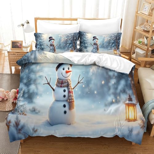 CCIZFMQ 3D Druck Winter Forest Bettwäsche Set Snowman Mit Verstecktem Reißverschluss, Mikrofaser Für Kinder, Teens, Schlafzimmer Dekor Super King（260x220cm） von CCIZFMQ