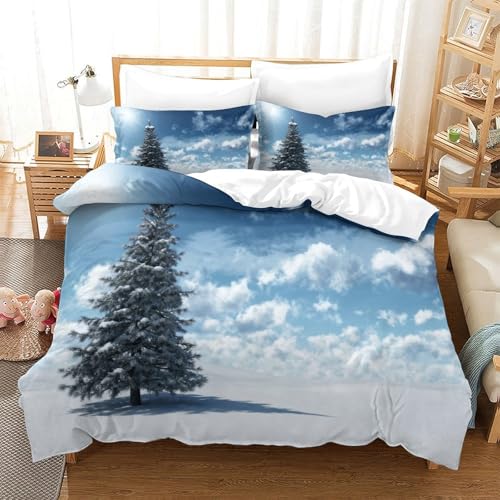 CCIZFMQ 3D Druck Winter Snow Bettbezug Mit Kissenbezügen Pine Tree Versteckter Reißverschluss, Für Teens, Weiche Quilt Cover Schlafzimmer Dekor Double（200x200cm） von CCIZFMQ