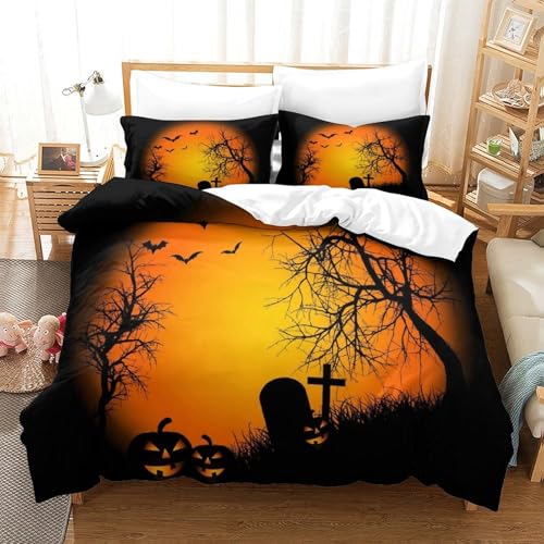 CCIZFMQ 3D Gedruckte Bat witheren Baum Bettbezug Set Kürbis Laternes Mit Verstecktem Reißverschluss, Mikrofaser Für Kinder, Jungen, Mädchen, Schlafzimmer Dekor King（220x240cm） von CCIZFMQ