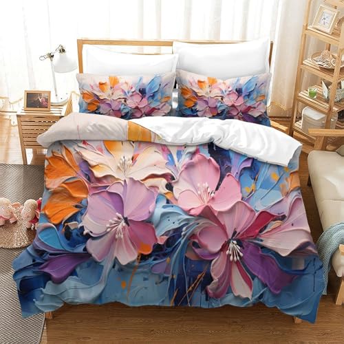CCIZFMQ 3D Gedruckte Bunte Blumen Bettbezug Set Abstrakter Hintergrund Mikrofaser Mit Reißverschluss, Für Kinder, Jungen, Mädchen, Bettwäsche Set Super King（260x220cm） von CCIZFMQ