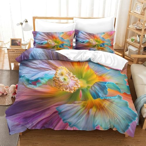 CCIZFMQ 3D Gedruckte Bunte Blumen Bettbezug Set Farbgradient Mit Verstecktem Reißverschluss, Für Kinder, Teens, Erwachsene Schlafzimmer Dekor Super King（260x220cm） von CCIZFMQ