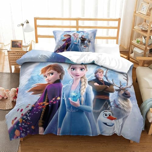 CCIZFMQ 3D Gedruckte Gefroren Bettbezug Set ELSA und Anna Mikrofaser Mit Reißverschluss, Für Kinder, Jungen, Mädchen, Schlafzimmer Dekor Single（135x200cm） von CCIZFMQ