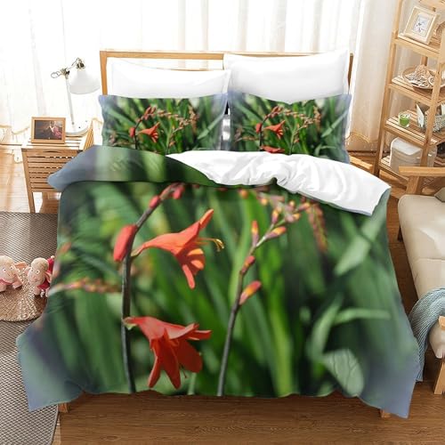 CCIZFMQ 3D Gedruckte Mars Blume Bettbezug Set Orange Rote Blumen Mit Verstecktem Reißverschluss, Mikrofaser Für Kinder, Jungen, Mädchen, Schlafzimmer Dekor Double（200x200cm） von CCIZFMQ