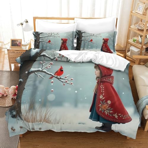 CCIZFMQ 3D Gedruckte Snow - Covered Tree Bettbezug Set Little Girl Mit Verstecktem Reißverschluss, Für Kinder, Teens, Erwachsene Schlafzimmer Dekor Double（200x200cm） von CCIZFMQ