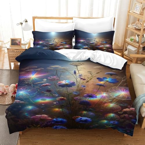 CCIZFMQ Bunte Blumen 3D Gedruckte Bettwäsche Set Light Beam Mit Verstecktem Reißverschluss Und Kissenbezug, Für Kinder, Teens Single（140x200cm） von CCIZFMQ