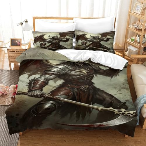 CCIZFMQ Dämonischer Krieger 3D Gedruckte Mikrofaser Bettbezug Set Metallrüstung Mit Verstecktem Reißverschluss, Für Teens, Schlafzimmer Double（200x200cm） von CCIZFMQ