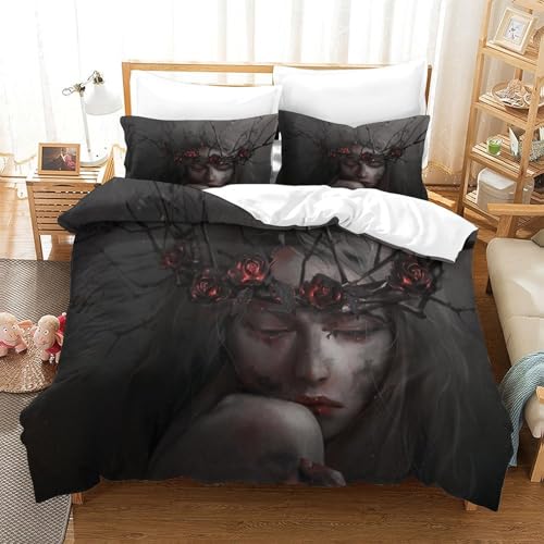 CCIZFMQ Dornrose Krone 3-teilige 3D Gedruckte Tröster Abdeckung Female Mikrofaser Mit Reißverschluss, Für Moderne Schlafzimmer Dekor Single（140x200cm） von CCIZFMQ