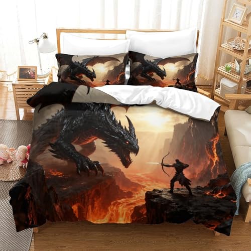 CCIZFMQ Drache Vs Bogenschütze 3D Gedruckte 3-teiliger Komfortbezug Lava Canyon Mit Kissenbezügen Versteckter Reißverschluss Für Erwachsene Schlafzimmer Dekoration Super King（260x220cm） von CCIZFMQ