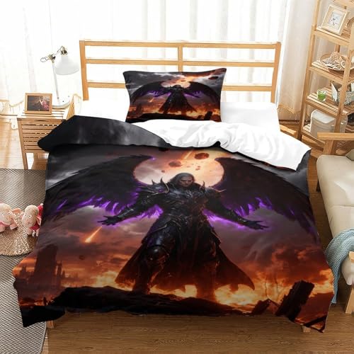 CCIZFMQ Dunkler Engel 3D Druck 3-teiliges Schwarze lila Flügel Mit Reißverschluss, Für Kinder, Jungen, Teens, Weiche Quilt Cover Schlafzimmer Dekor Single（135x200cm） von CCIZFMQ