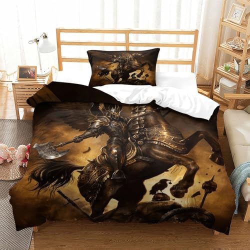 CCIZFMQ Fantasy Ritter 3D Druck Bettwäsche Set Warhorse Mit Verstecktem Reißverschluss, Mikrofaser Für Moderne Schlafzimmer Dekoration Single（135x200cm） von CCIZFMQ