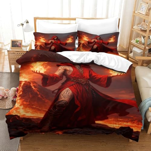CCIZFMQ Fire Magier 3D Gedruckte 3-teiliger Komfortbezug Volcano Lava Mit Kissenbezügen Versteckter Reißverschluss Für Erwachsene Schlafzimmer Dekoration Double（200x200cm） von CCIZFMQ