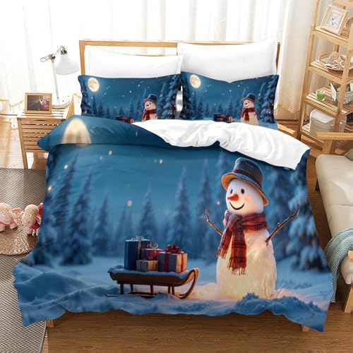 CCIZFMQ Full Moon Forest 3D Gedruckte Mikrofaser Bettbezug Set Snowman Mit Verstecktem Reißverschluss, Für Teens, Schlafzimmer King（220x240cm） von CCIZFMQ