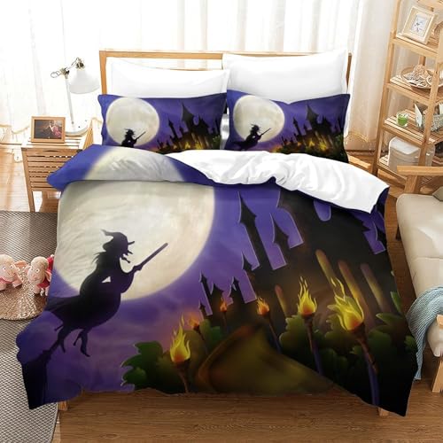 CCIZFMQ Halloween 3D Gedruckte Mikrofaser Bettbezug Set Hexenschloss Mit Verstecktem Reißverschluss, Für Teens, Schlafzimmer King（220x240cm） von CCIZFMQ