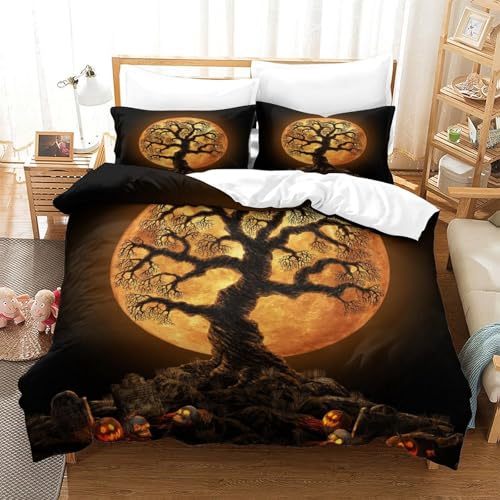 CCIZFMQ Halloween Baum 3D Druck Bettwäsche Set Kürbis Laternes Mit Verstecktem Reißverschluss, Mikrofaser Für Moderne Schlafzimmer Dekoration King（220x240cm） von CCIZFMQ