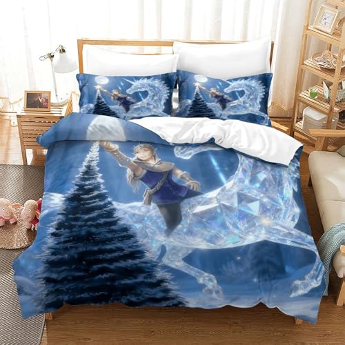 CCIZFMQ Kristall Einhorn 3D Gedruckte Mikrofaser Bettbezug Set Vollmond Wald Mit Reißverschluss, Für Schlafzimmer, Schlafsaal Dekor Double（200x200cm） von CCIZFMQ