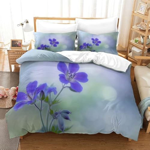 CCIZFMQ Lila Blume 3D Gedruckte Mikrofaser Bettbezug Set Bud Mit Reißverschluss, Für Schlafzimmer, Schlafsaal Dekor Single（140x200cm） von CCIZFMQ