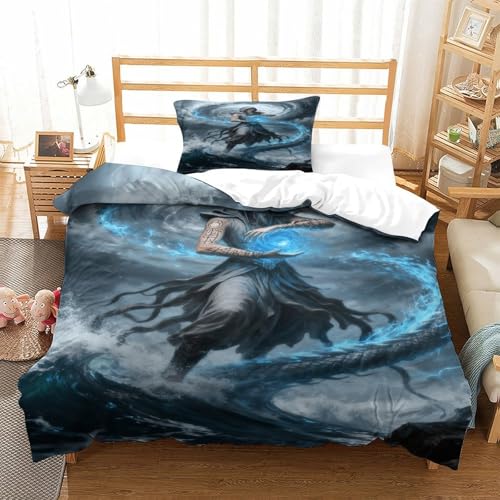 CCIZFMQ Magier 3-teiliges 3D Druck Bettwäsche Set Sturmvortex Mikrofaser Mit Reißverschluss, Für Erwachsene Schlafzimmer Dekoration Single（135x200cm） von CCIZFMQ