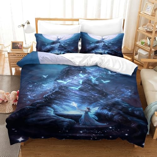 CCIZFMQ Magische Fee 3-teiliges 3D Gedrucktes Trösterbezug Set Vollmond Alten Baum Mit Kissenbezügen, Mikrofaser Für Moderne Schlafzimmer Dekor King（220x240cm） von CCIZFMQ