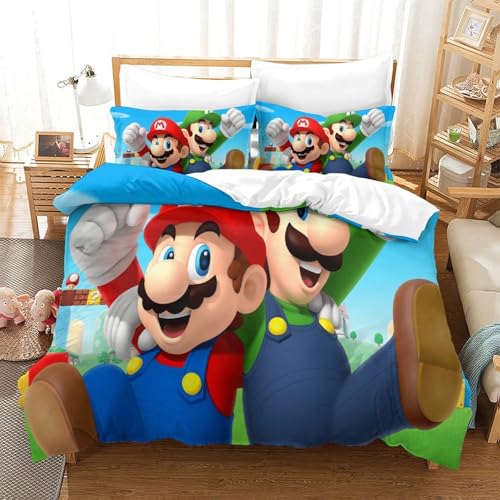 CCIZFMQ Mario Brüder 3D Gedruckte Mikrofaser Bettbezug Set Mushroom Kingdom Mit Verstecktem Reißverschluss, Für Teens, Schlafzimmer King（220x240cm） von CCIZFMQ