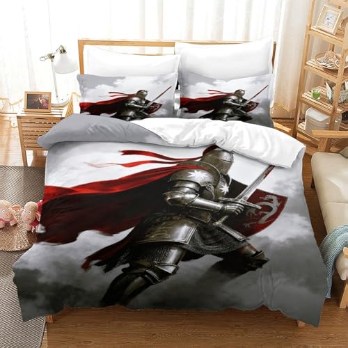 CCIZFMQ Medieval Ritter 3-teiliges 3D Druck Bettwäsche Set Armor Mikrofaser Mit Reißverschluss, Für Erwachsene Schlafzimmer Dekoration Double（200x200cm） von CCIZFMQ