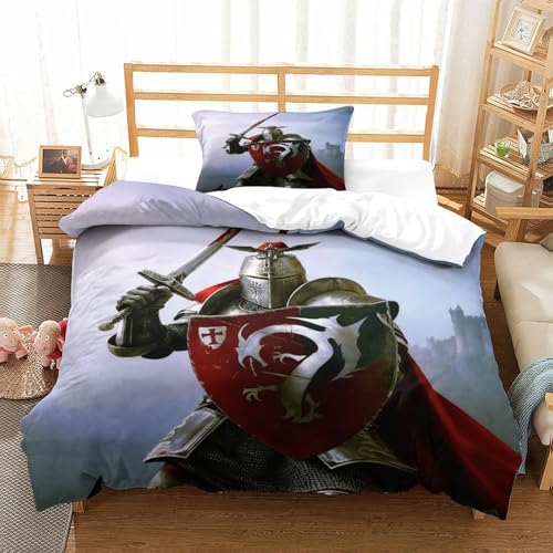 CCIZFMQ Medieval Ritter 3-teiliges 3D Druck Bettwäsche Set Armor Mikrofaser Mit Reißverschluss, Für Erwachsene Schlafzimmer Dekoration Single（135x200cm） von CCIZFMQ