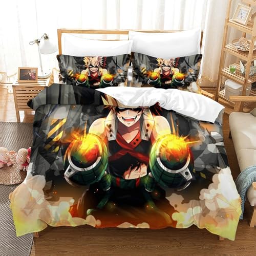 CCIZFMQ Mein Held Akademie 3-teiliges 3D Druck Bettwäsche Set Denki Kaminari Mikrofaser Mit Reißverschluss, Für Erwachsene Schlafzimmer Dekoration Double（200x200cm） von CCIZFMQ