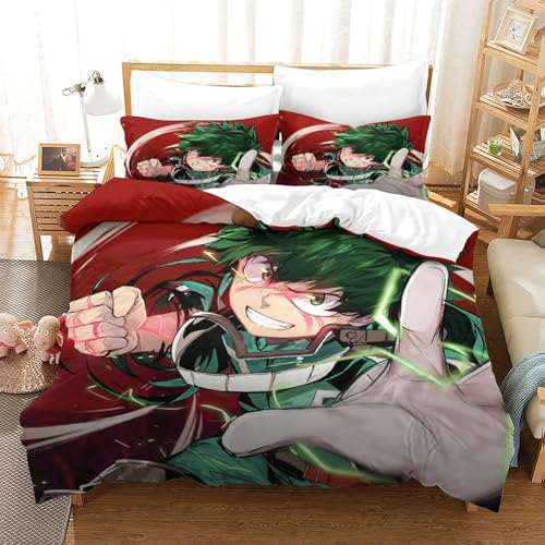 CCIZFMQ Mein Held Akademie 3-teiliges 3D Druck Bettwäsche Set Izuku Midoriya Mikrofaser Mit Reißverschluss, Für Erwachsene Schlafzimmer Dekoration Double（200x200cm） von CCIZFMQ