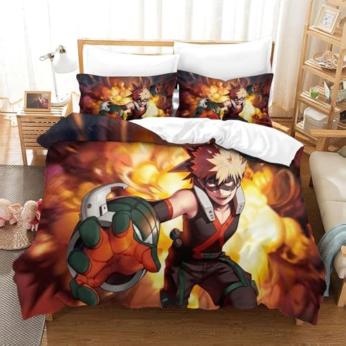 CCIZFMQ Mein Held Akademie 3-teiliges 3D Gedrucktes Trösterbezug Set Katsuki Bakugo Mit Kissenbezügen, Mikrofaser Für Moderne Schlafzimmer Dekor Double（200x200cm） von CCIZFMQ
