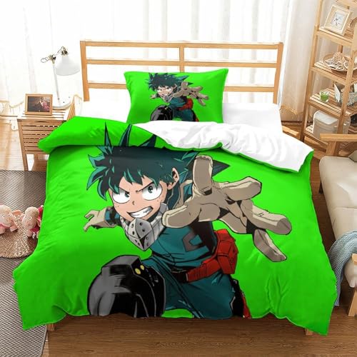 CCIZFMQ Mein Held Akademie 3D Gedruckte 3-teiliger Komfortbezug Izuku Midoriya Mit Kissenbezügen Versteckter Reißverschluss Für Erwachsene Schlafzimmer Dekoration Single（135x200cm） von CCIZFMQ
