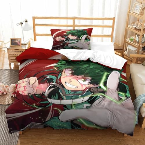CCIZFMQ Mein Held Akademie 3D Gedruckte 3-teiliger Komfortbezug Izuku Midoriya Mit Kissenbezügen Versteckter Reißverschluss Für Erwachsene Schlafzimmer Dekoration Single（135x200cm） von CCIZFMQ