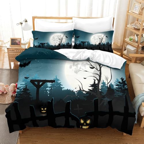CCIZFMQ Mondbeleuchtete Nacht 3D Gedruckte Mikrofaser Bettbezug Set Halloween Fledermaus Mit Verstecktem Reißverschluss, Für Teens, Schlafzimmer Single（140x200cm） von CCIZFMQ