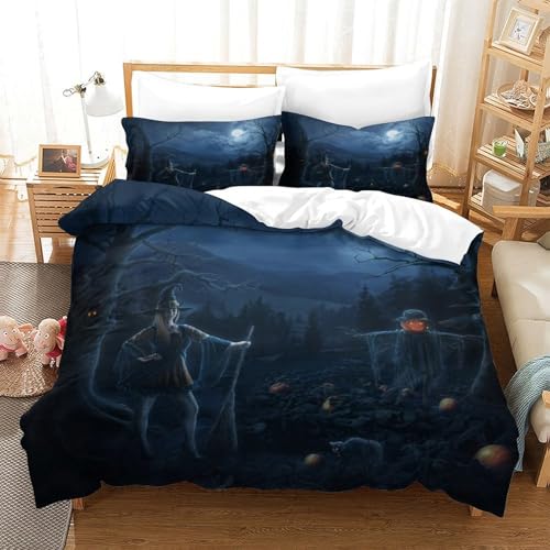 CCIZFMQ Mondlicht getrockneter Wald 3-teiliges 3D Druck Bettwäsche Set Halloween Hexe Mikrofaser Mit Reißverschluss, Für Erwachsene Schlafzimmer Dekoration Double（200x200cm） von CCIZFMQ