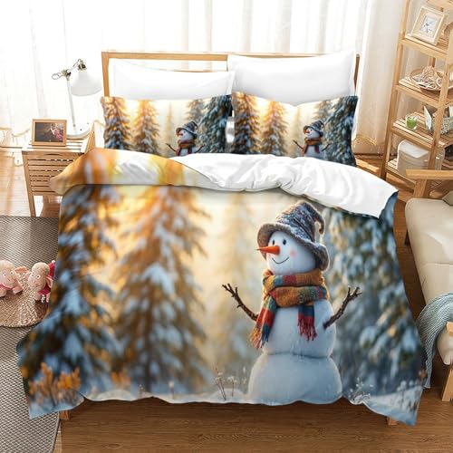 CCIZFMQ Pine Trees 3D Gedruckte Bettwäsche Set Snowman Mit Verstecktem Reißverschluss Und Kissenbezug, Für Kinder, Teens King（220x240cm） von CCIZFMQ