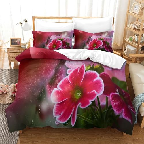 CCIZFMQ Primrose 3D Gedruckte Bettwäsche Set Rosa Blumen Mit Verstecktem Reißverschluss Und Kissenbezug, Für Kinder, Teens Super King（260x220cm） von CCIZFMQ
