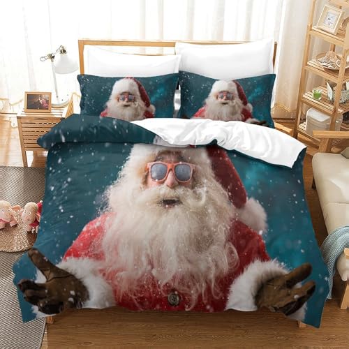 CCIZFMQ Santa Claus 3-teiliges 3D Druck Bettwäsche Set Snowfall Mikrofaser Mit Reißverschluss, Für Erwachsene Schlafzimmer Dekoration Super King（260x220cm） von CCIZFMQ