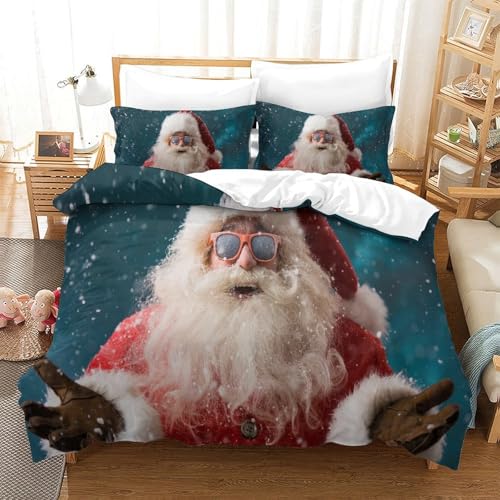 CCIZFMQ Santa Claus 3-teiliges 3D Gedruckte Tröster Abdeckung Snowfall Mit Reißverschluss, Für Kinder, Jungen, Mädchen, Schlafzimmer Dekor Single（140x200cm） von CCIZFMQ