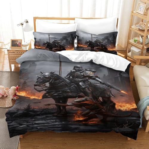CCIZFMQ Warhammer Ritter 3-teiliges 3D Gedrucktes Microfaser Bettbezug Set Mechanisches Kriegspferd Mit Kissenbezügen, Für Schlafzimmer, Schlafsaal Dekor Single（140x200cm） von CCIZFMQ