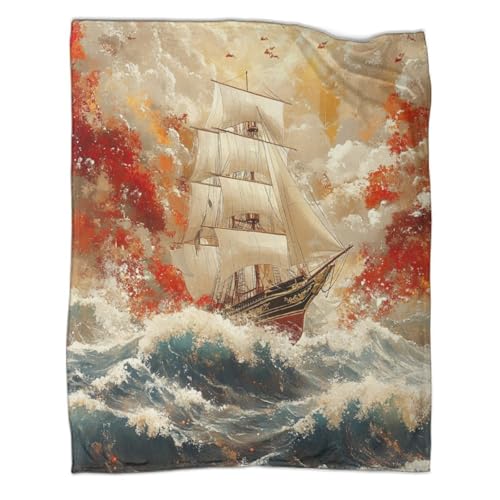 Canvas Boot 3D Druck Sturm Ozean Couchdecke Sofadecke Fleecedecke Wohndecken Warm Kuscheldecke Tagesdecke Bett Decken Weichen Flauschig Für Mädchen Jungen 60x80inch(150x200cm) von CCIZFMQ