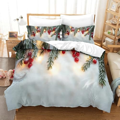 Christmas 3D Druck Bettwäsche Set Pine Branches Mit Verstecktem Reißverschluss, Mikrofaser Für Moderne Schlafzimmer Dekoration King（220x240cm） von CCIZFMQ
