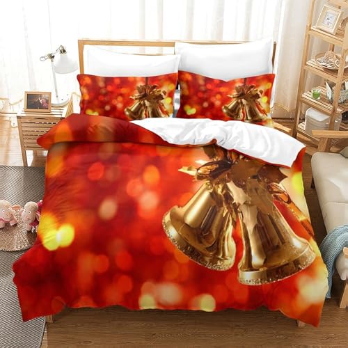 Christmas Bell 3-teiliges 3D Gedrucktes Trösterbezug Set Mit Kissenbezügen, Mikrofaser Für Moderne Schlafzimmer Dekor Super King（260x220cm） von CCIZFMQ