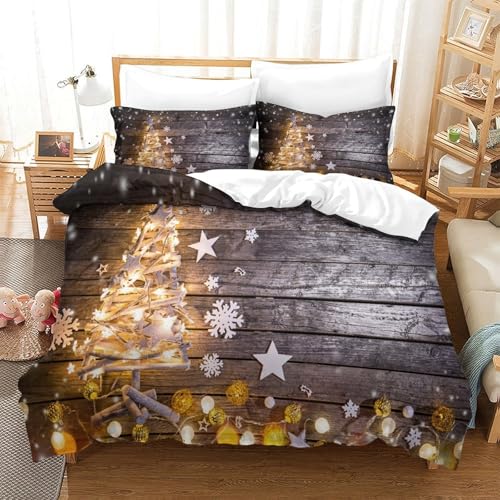 Christmas Tree 3D Gedruckte 3-teiliger Komfortbezug Colored Lights Mit Kissenbezügen Versteckter Reißverschluss Für Erwachsene Schlafzimmer Dekoration Double（200x200cm） von CCIZFMQ